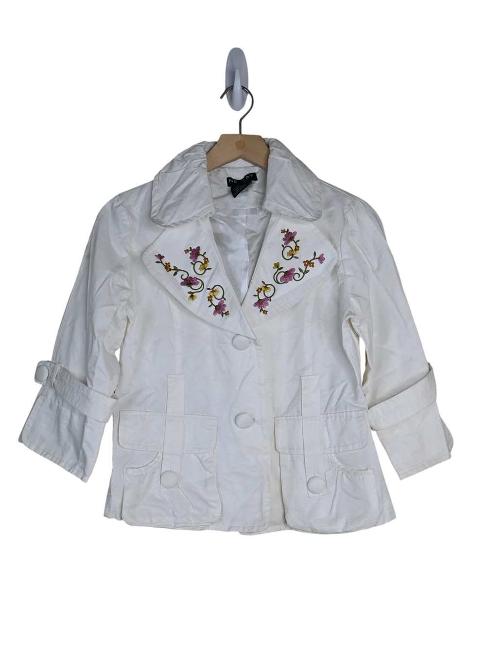 Neslay Paris Women's S Cropped Floral Embroidery Lined Jacket